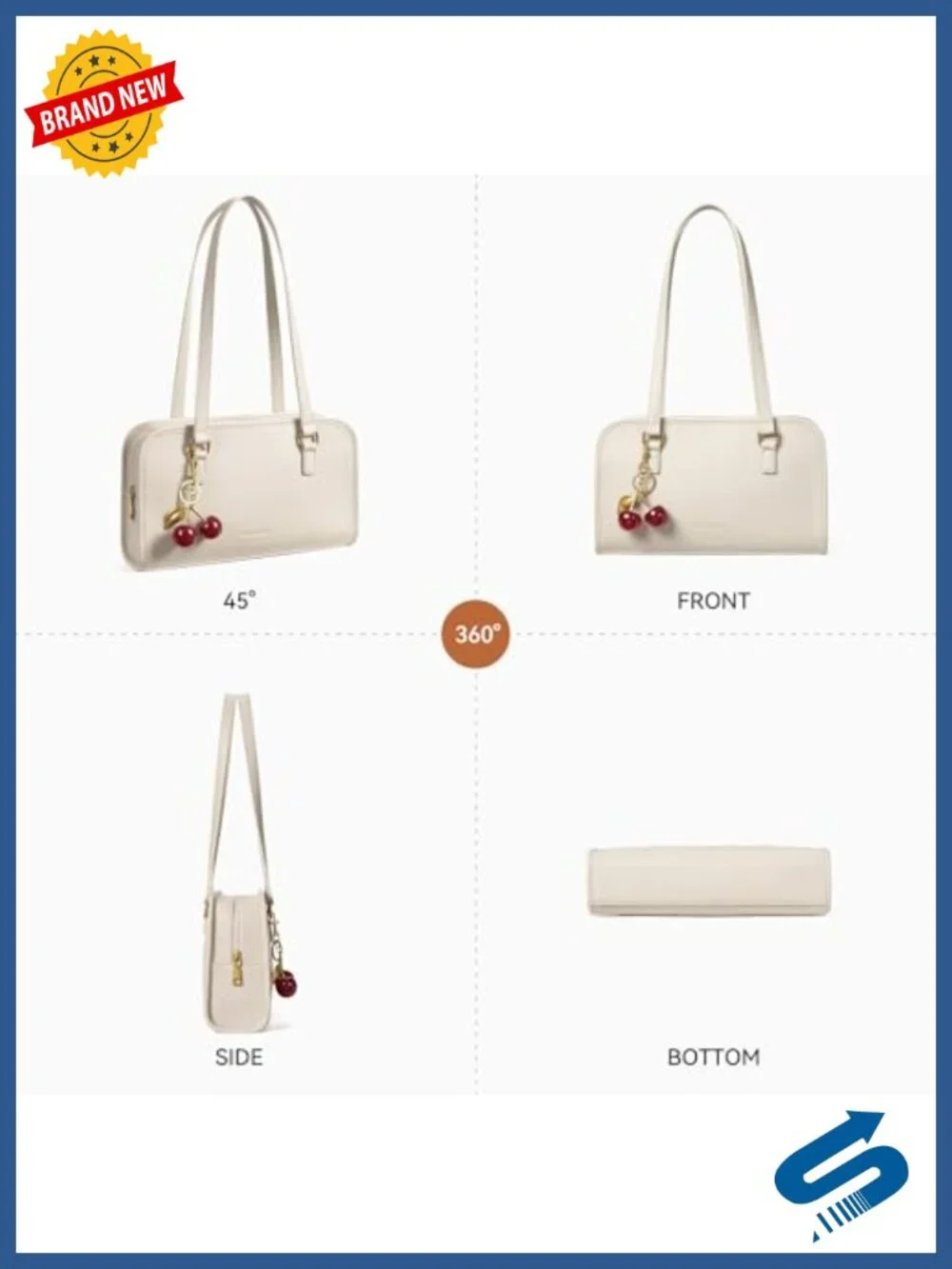 Medium Shoulder Bag with Cherry Charm Vegan Leather Handbag